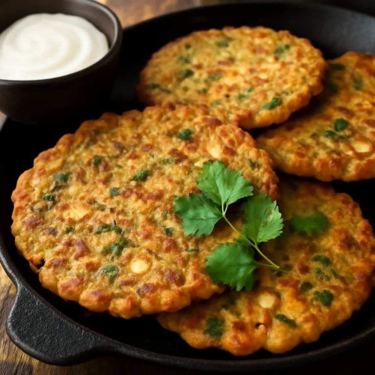 Singhara atta chilla, tálalva friss korianderrel