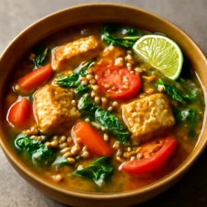 Friss zöldségekkel és lencsével készített Sinigang leves