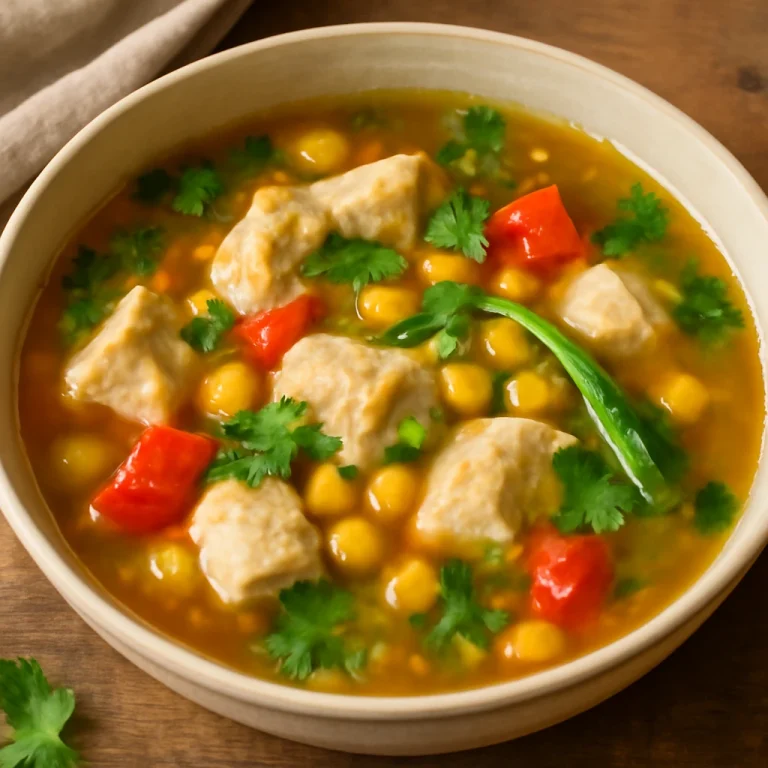 Sinigang csicseriborsós leves, gazdag ízvilággal, csirkehússal és friss zöldségekkel