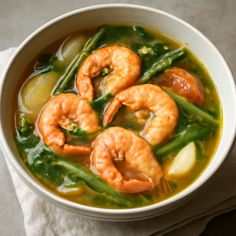 Sinigang garnélarákkal tálalva, savanykás leves friss zöldségekkel és rákokkal.