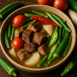 Savanyú, fűszeres filippínó húsos egytálétel