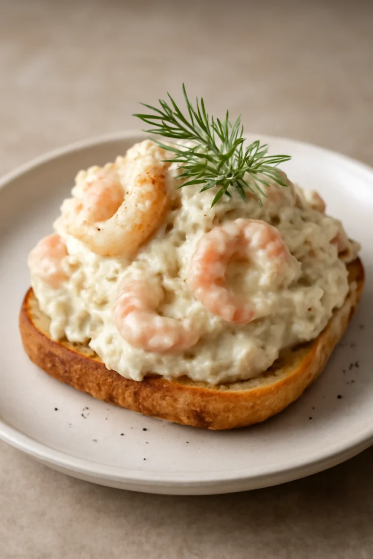 Skagenröra pepparrot-tal, garnélarákkal és friss kaporral tálalva