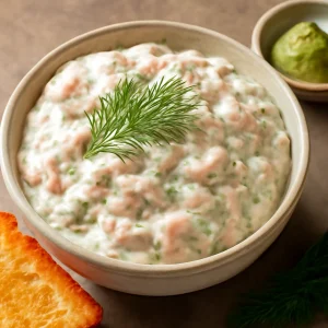 Fűszeres rákkrém wasabival, friss kaporral díszítve