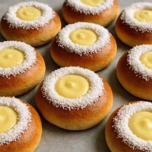 Norvég töltött péksütemény mandulás tésztával és kókusszal