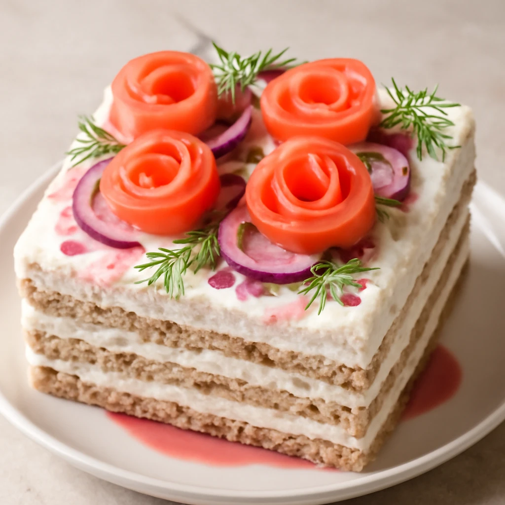 SkandinÃ¡v Ã©tel, lazacrÃ³zsÃ¡kkal dÃ­szÃ­tve
