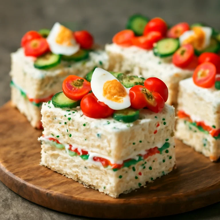 Smörgåstårta szeletelve, friss zöldségekkel és lazaccal díszítve