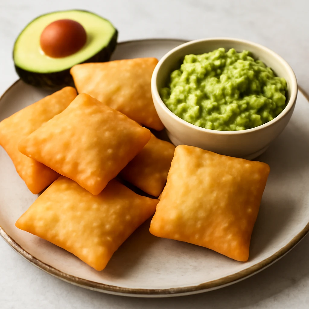 Sopaipilla, friss avokádóval és ropogós tésztával tálalva