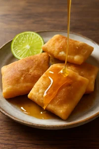 MexikÃ³i sopaipilla mÃ©zzel Ã©s lime-lÃ©vel tÃ¡lalva