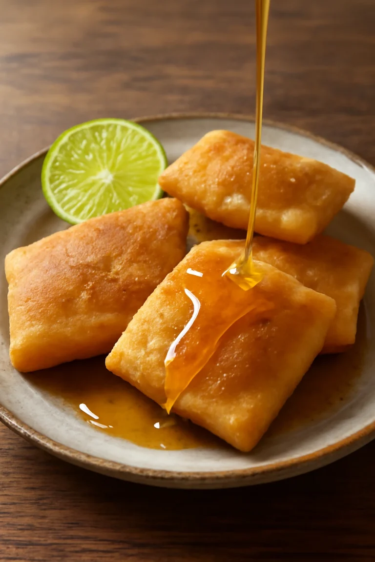 Sopaipilla új-mexikói mézzel tálalva lime-lével