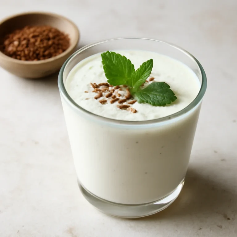 Sós lassi, friss joghurttal, mentával és köménnyel díszítve