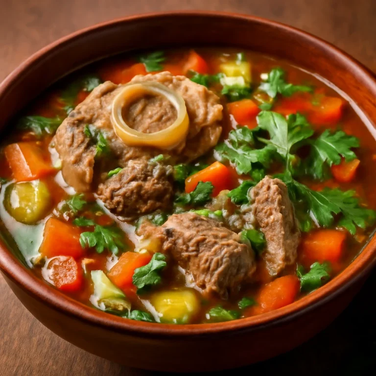 Souse marhalábbal tálalva, gazdag zöldséges leves friss korianderrel.