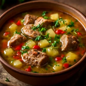 Fűszeres souse leves gazdag húsos ízekkel és friss zellerrel