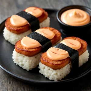 Hawaii étel Spam-ból, rizsből és sriracha majonézből