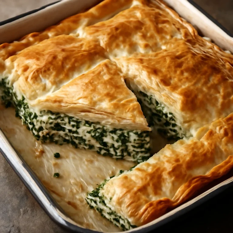 Spanakopita fetasajttal, spenótos és feta sajtos töltelékkel, ropogós filo tésztában
