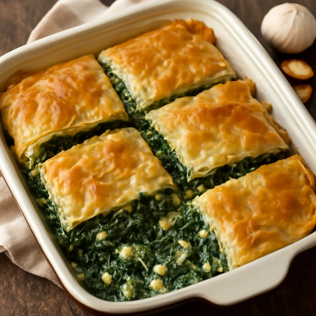 Friss, ropogÃ³s spenÃ³tos Ã©s feta sajtos gÃ¶rÃ¶g pite