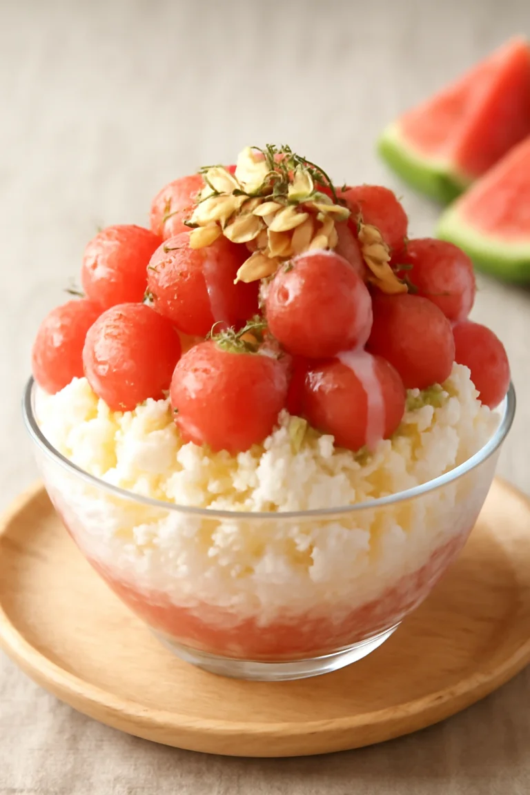 Subak Bingsu frissen tálalva dinnyével és mandulával