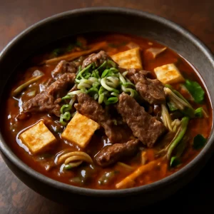 Koreai Sült Yukgaejang tálalás