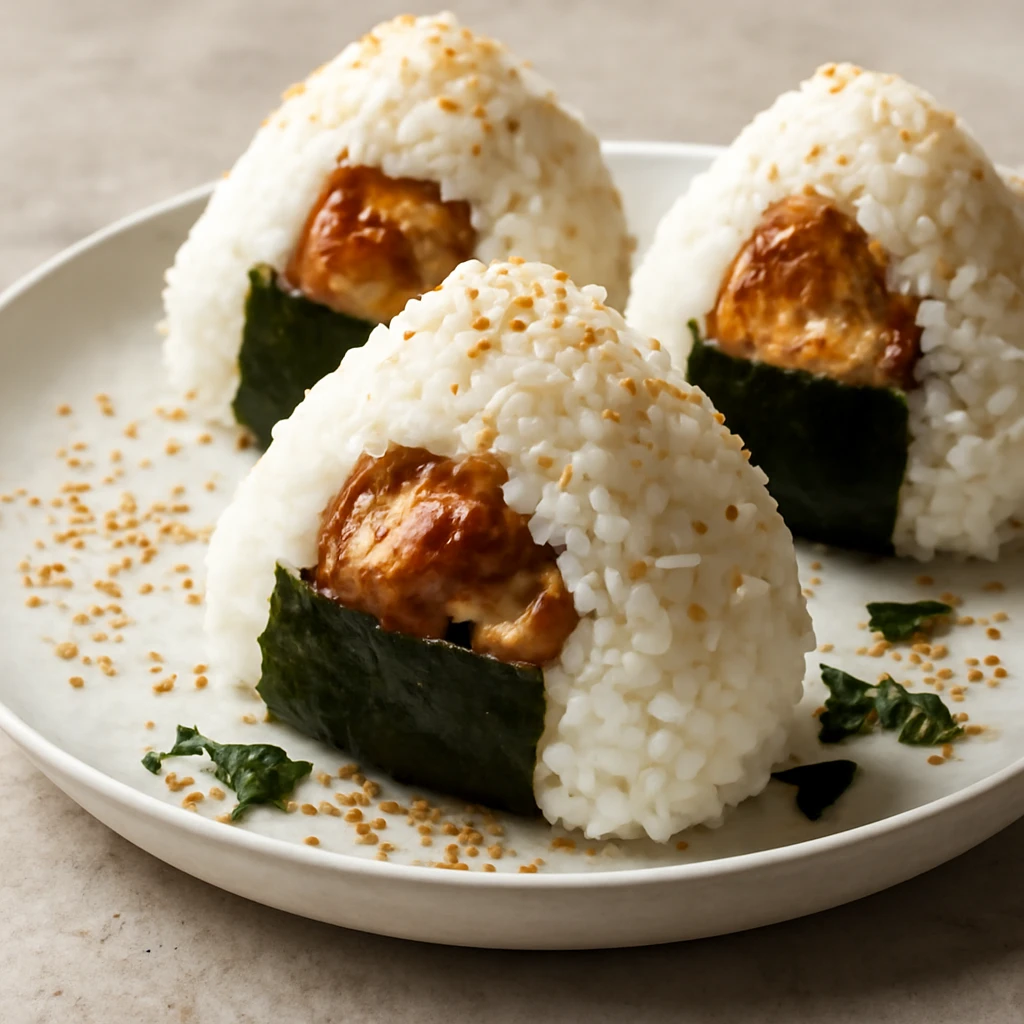 Japán onigiri, sült csirkehússal és tengerifűvel