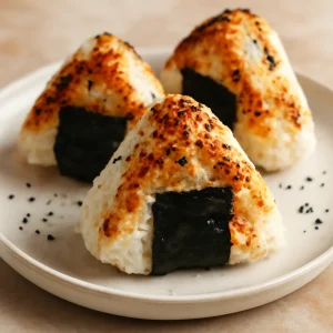 Sült lazacos onigiri, gazdag és ropogós japán étel