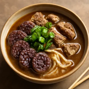 Koreai sundae leves tészta és zöldhagymával