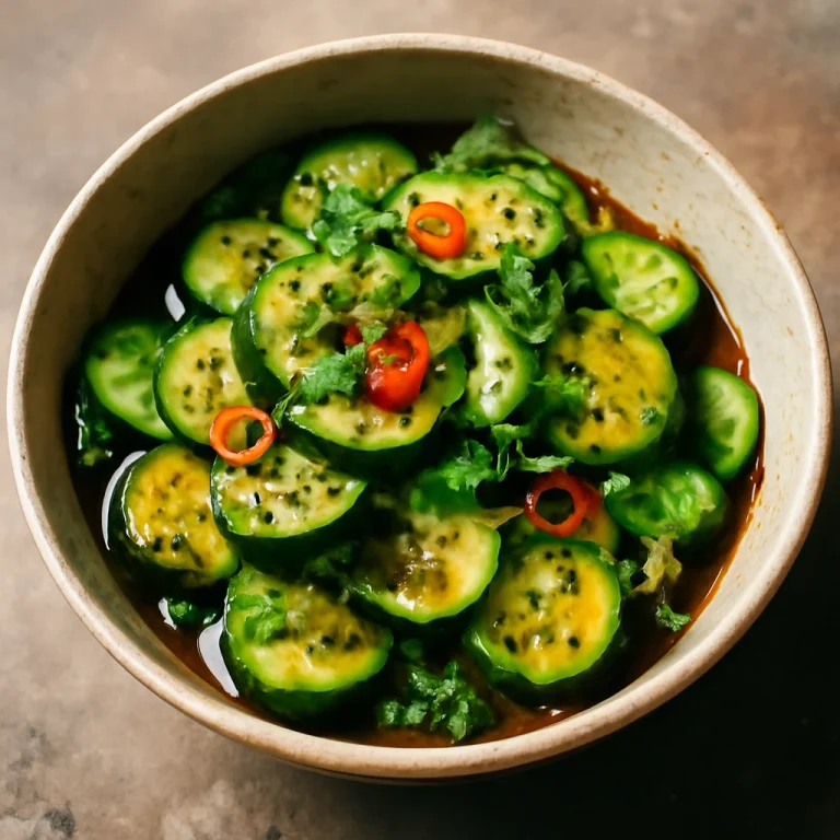 Sunomono fűszeres változata, japán uborkasaláta szezámmaggal és chilivel tálalva