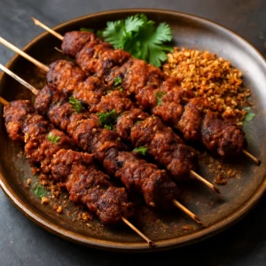 Suya, nyugat-afrikai fűszeres grillezett hús földimogyorós fűszerkeverékkel