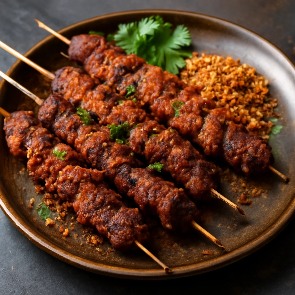 Suya, nyugat-afrikai fÅ±szeres grillezett hÃºs fÃ¶ldimogyorÃ³s fÅ±szerkeverÃ©kkel