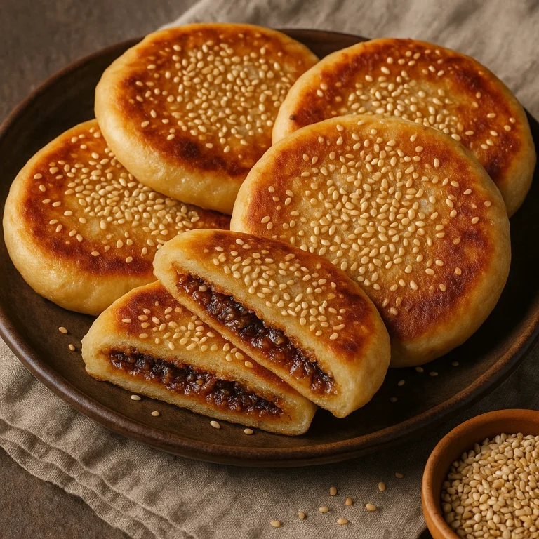 Szezámmagos hotteok – lapított, aranybarnára sült koreai édesség, ropogós töltelékkel