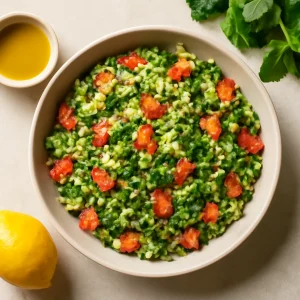 Közel-keleti tabbouleh saláta friss zöldségekkel