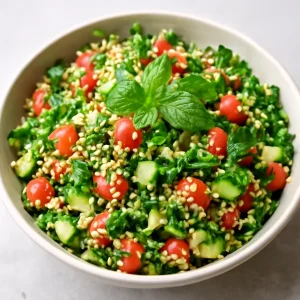 Friss tabbouleh saláta, bulgurral, paradicsommal és mentával