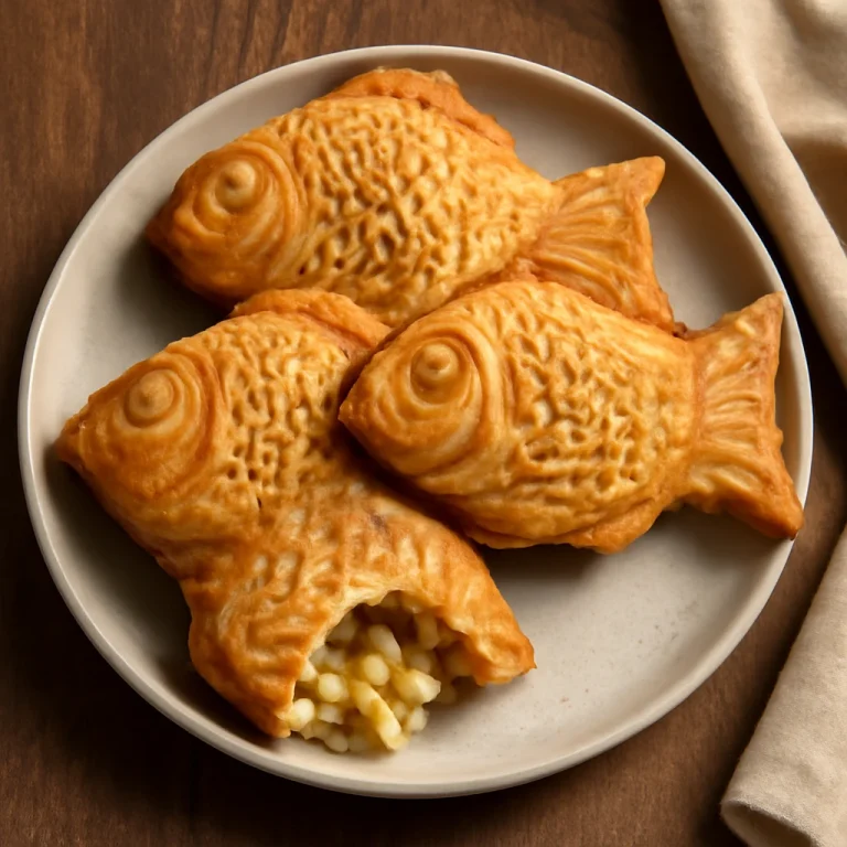 Taiyaki almával tálalva, friss sütemény almás töltelékkel
