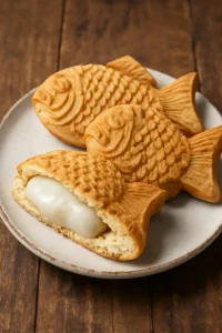 Finom és édes Taiyaki mochi, belül gazdag töltelékkel