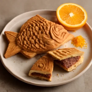 Japán taiyaki hal formában, narancshéjjal és vörös bean pasztával