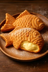 Friss, ropogós taiyaki vanília krémmel töltve