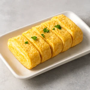 Friss japán Tamagoyaki Omlett, dashi alaplével és szójaszósszal