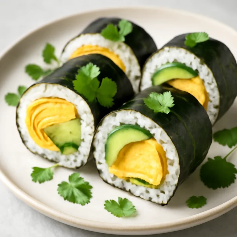 Tamagoyaki wrap, friss avokádóval és tamagoyaki tojással, friss korianderrel