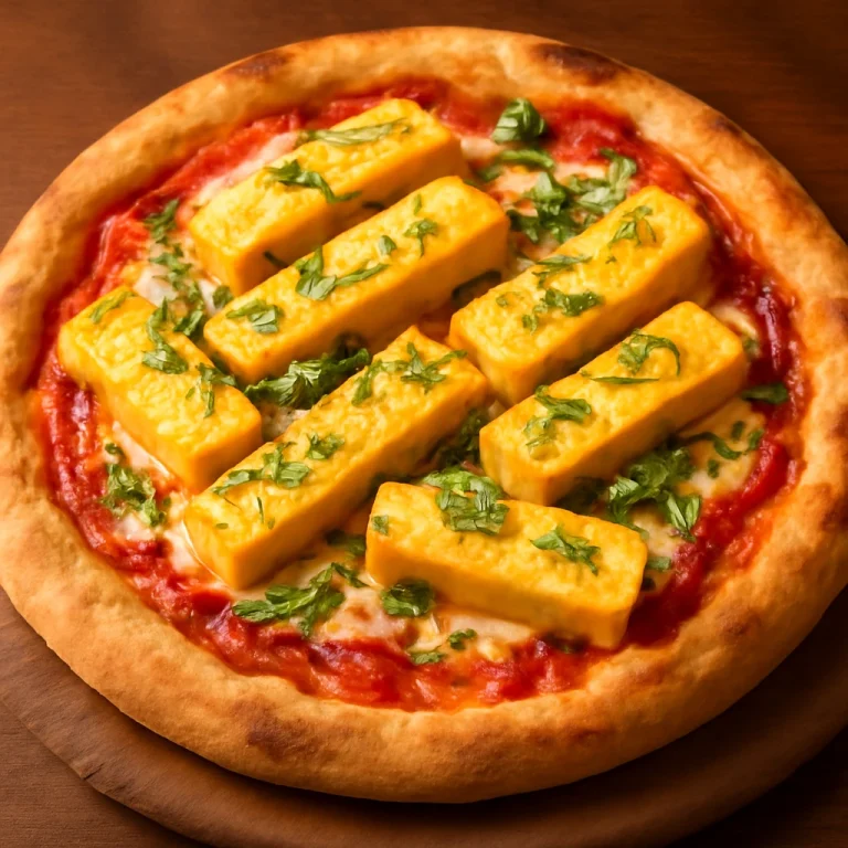 Tamagoyaki pizza, lágy omlettel, friss zöldhagymával és szezámmaggal