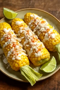 Friss mexikói kukorica cukros tejföllel, feta sajttal és lime-mal