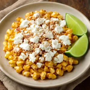 Friss mexikói kukorica fahéjas tejföllel, feta sajttal és lime-mal