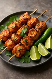 Friss tandoori csirke kebab, lime-mal és korianderrel díszítve