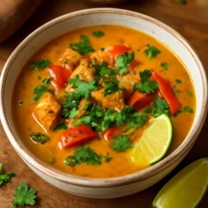 Ínycsiklandó tandoori csirke leves, friss korianderrel és lime levével