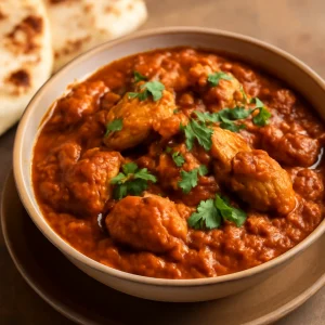 Gazdag tandoori csirke pörkölt friss korianderrel