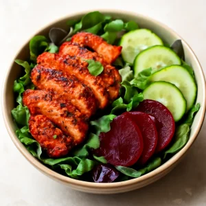 Tandoori csirke saláta, grillezett csirkehússal és friss zöldségekkel