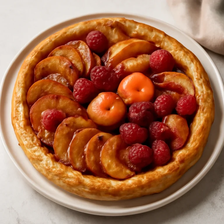 Tarte Tatin karamellizált almával és ropogós tésztával tálalva