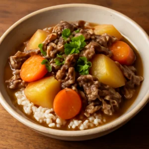 Japán Nikujaga zöldségekkel és szójaszósszal