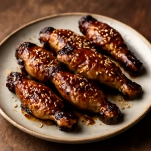 Grillezett csirke szárnyak édes-savanyú szójaszószos mártással, szezámmaggal