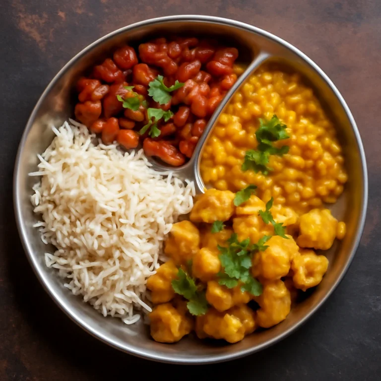 Thali Himachali Dham változatban, gazdag fűszerekkel és friss korianderrel díszítve