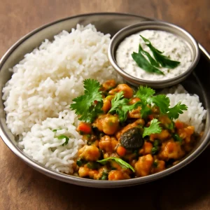 Fűszeres thali étel, friss korianderrel