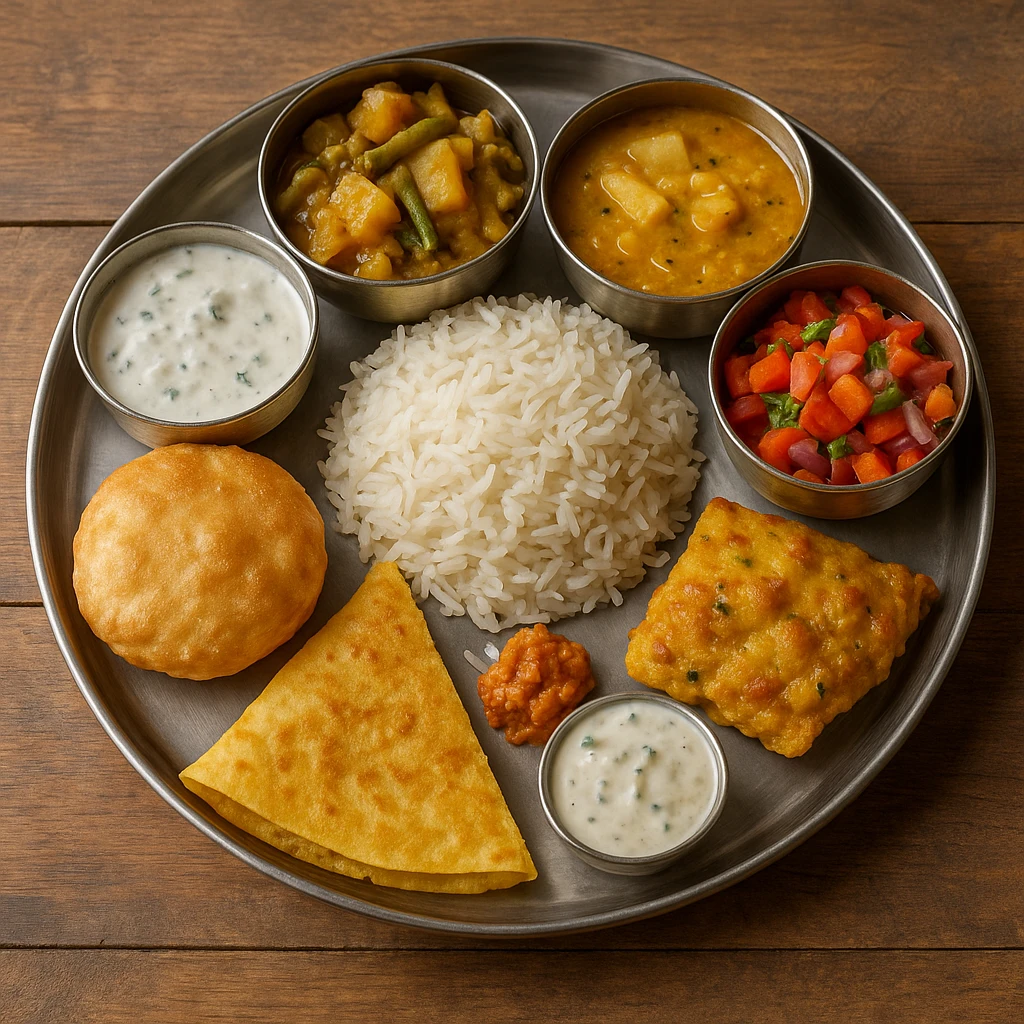 DÃ©l-indiai vegetÃ¡riÃ¡nus thali tÃ¡l hÃ¡zilag