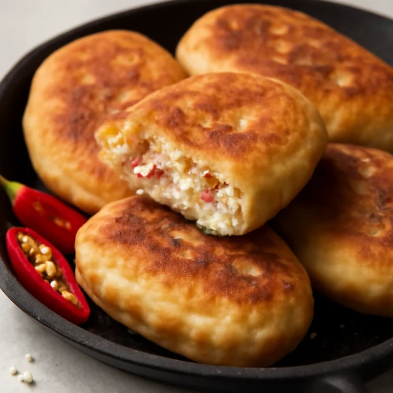 Tiganopsomo feta sajttal és friss chilivel tálalva